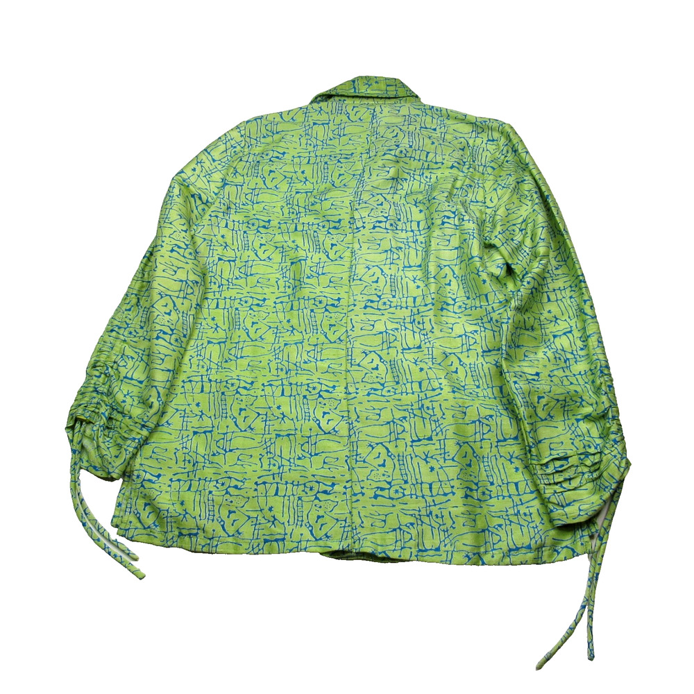 Yak Magik Womens Silk Shirt Medium Green Blue Vintage 90s Statement Eclectic Art - Picture 2 of 9